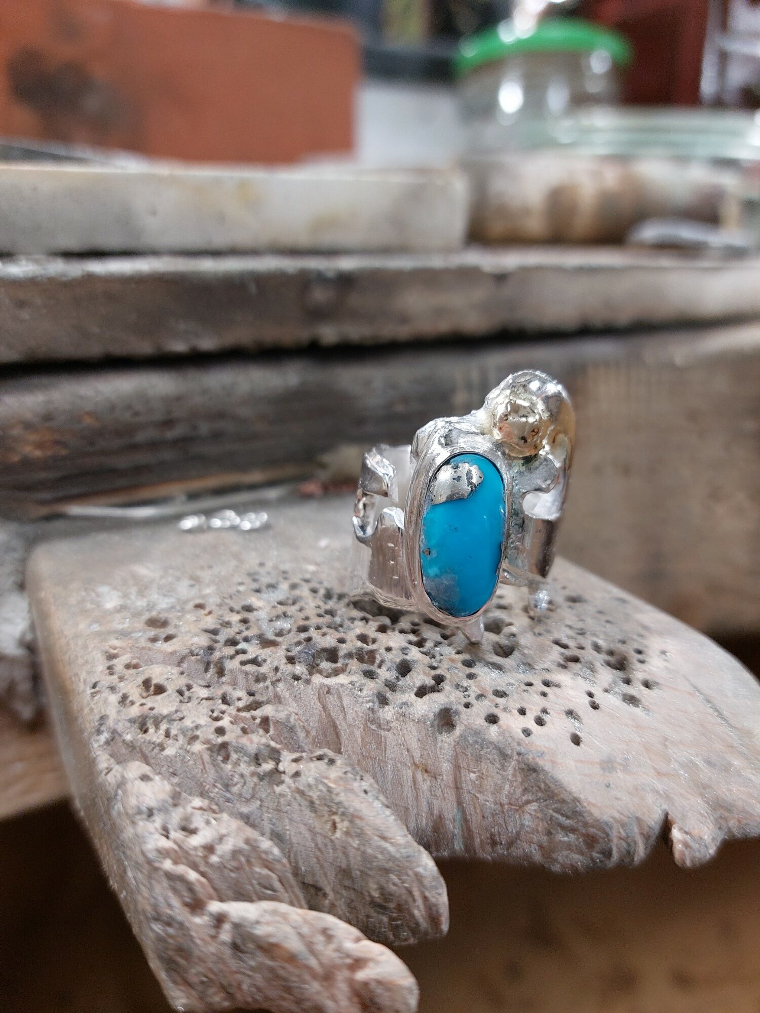 Bague en argent, or et turquoise