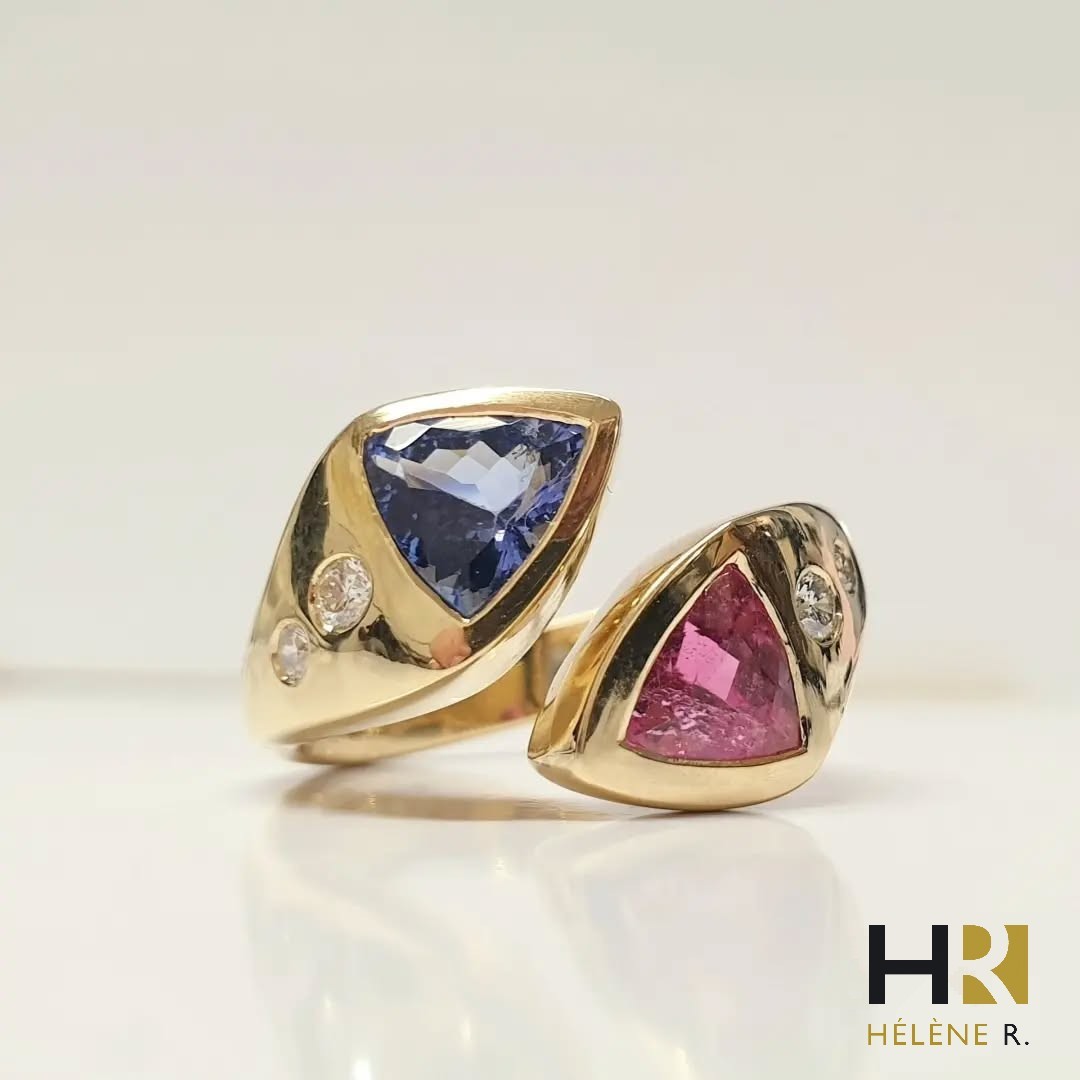 Diane Ulysse Bague or DIAMANT TOURMALINE TANZANITE