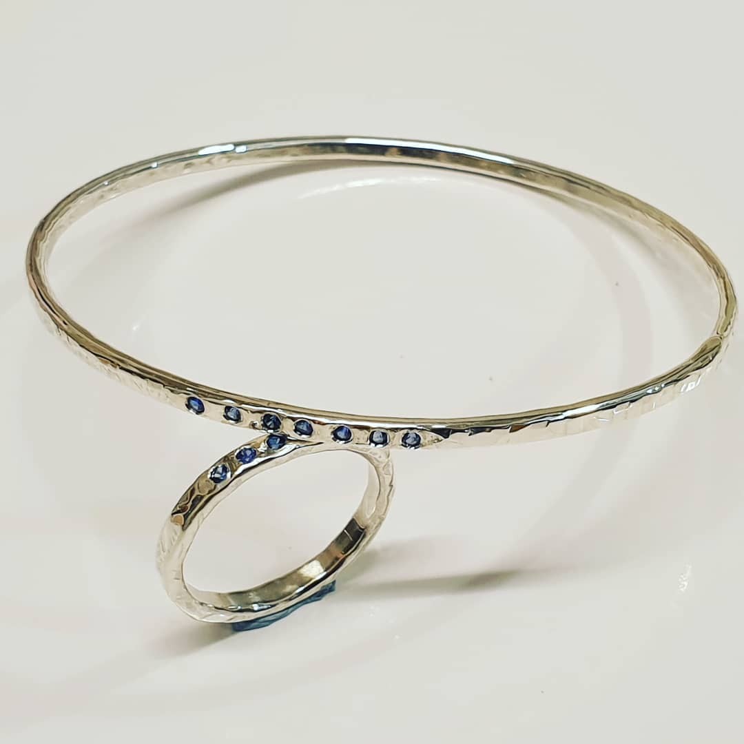 Duo de saphirs, bracelet et bague en argent avec saphirs bleus